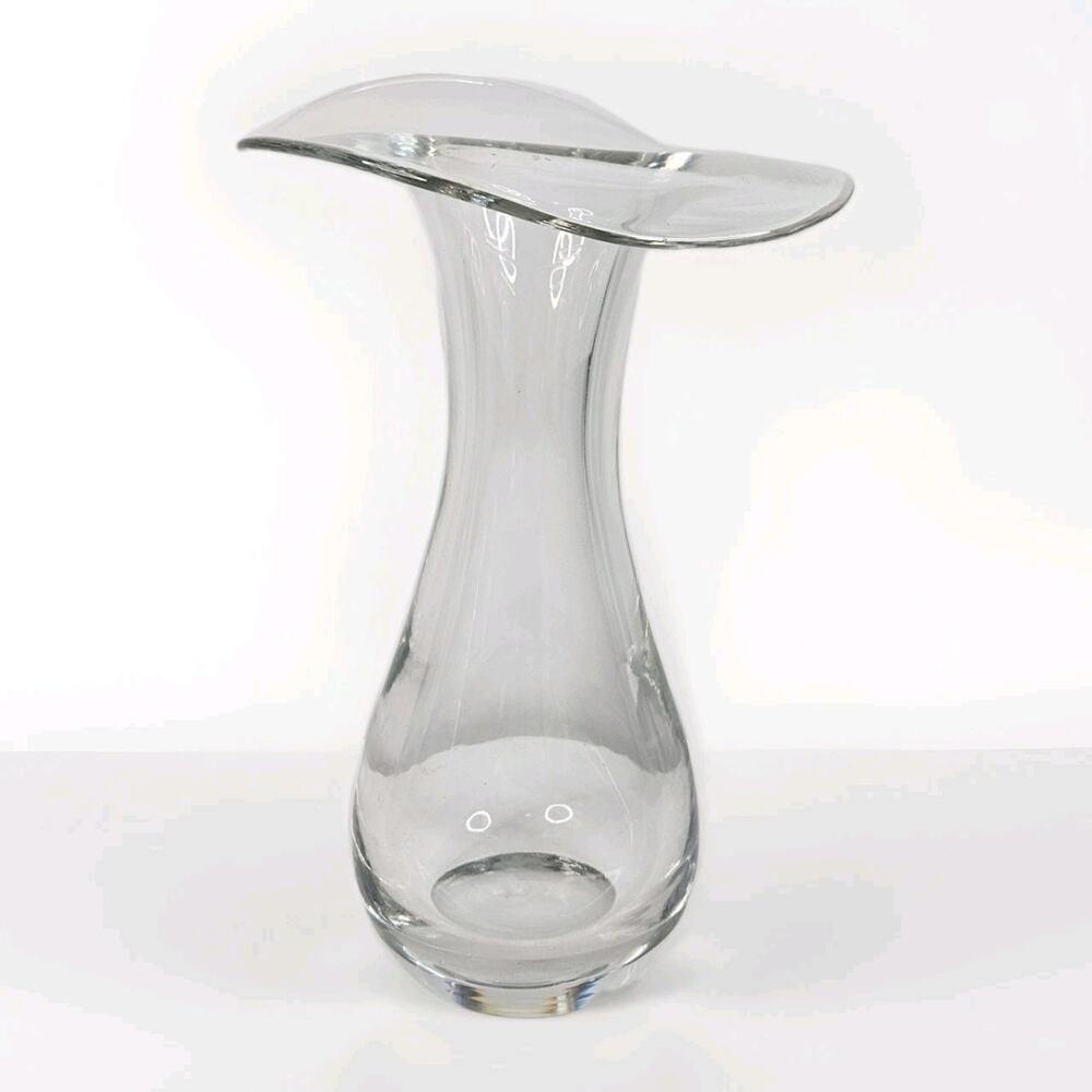 Vintage MCM Heavy Glass Flower Vase Folding Opening 10.5"